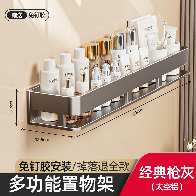 Space Aluminum Cream Wind Toilet Wash Desk Shelf No Punching Toilet Bathroom Toilet Wall Hanging Storage Rack