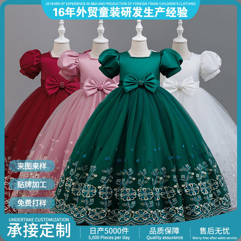 Export-quality girls' satin lace patchwork princess dress - new arrival for girls' banquets and parties - in stock