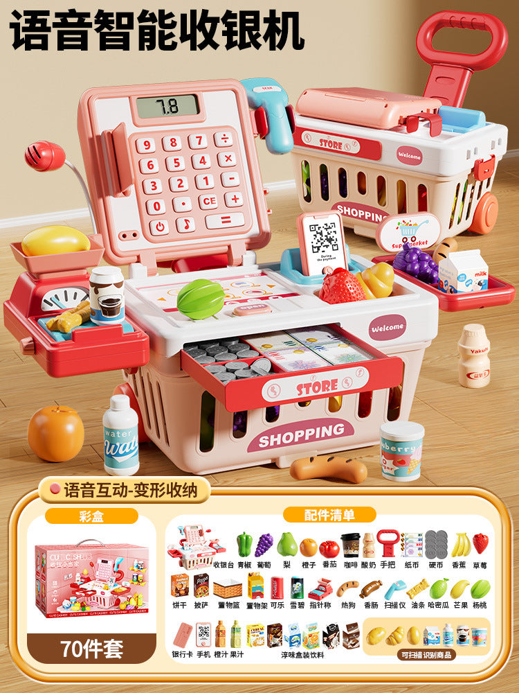 Kids convenience store supermarket cash register toy for boys and girls play house popular kitchen simulation shopping cart