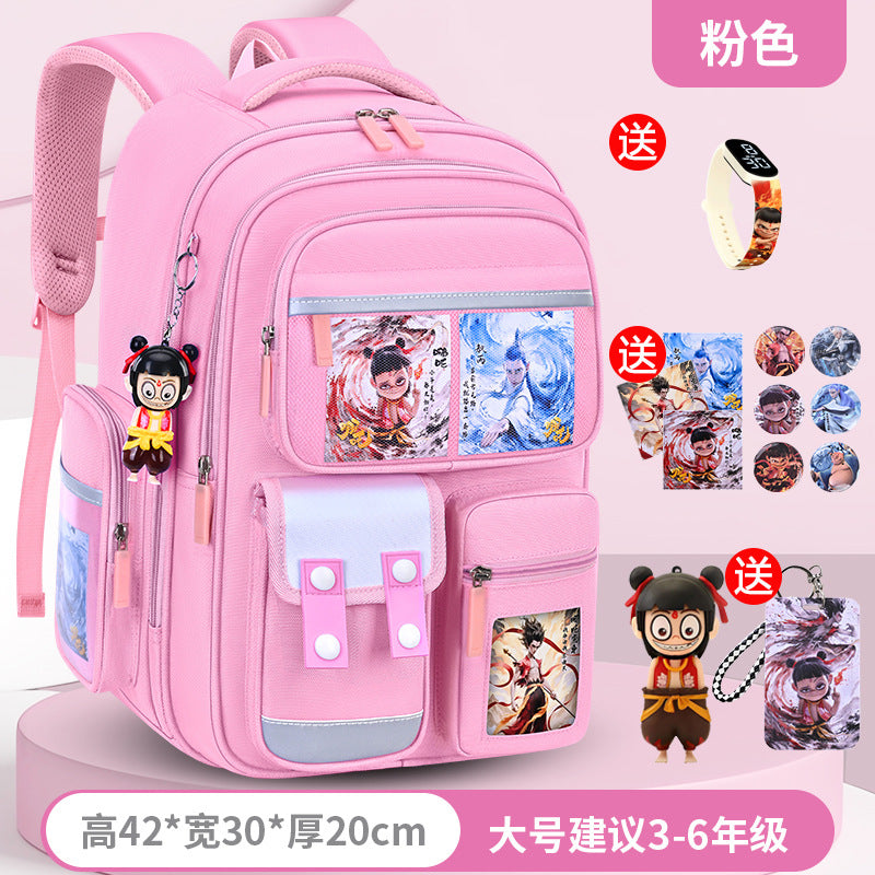 New nezha backpack for elementary school students, grades 1-6, lightweight, spine-protecting, load-reducing, large capacity for boys and girls