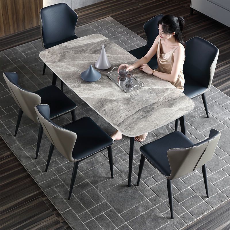 Rock slab dining table for homesmall apartment dining table modern casualaccessible luxury rectangular high-end glossy dining table and chair combination