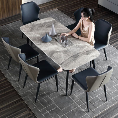 Rock slab dining table for homesmall apartment dining table modern casualaccessible luxury rectangular high-end glossy dining table and chair combination