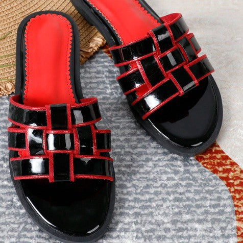 Trendy new women's sandals & slides - round toe color block flat sandals - women's low heel sandals