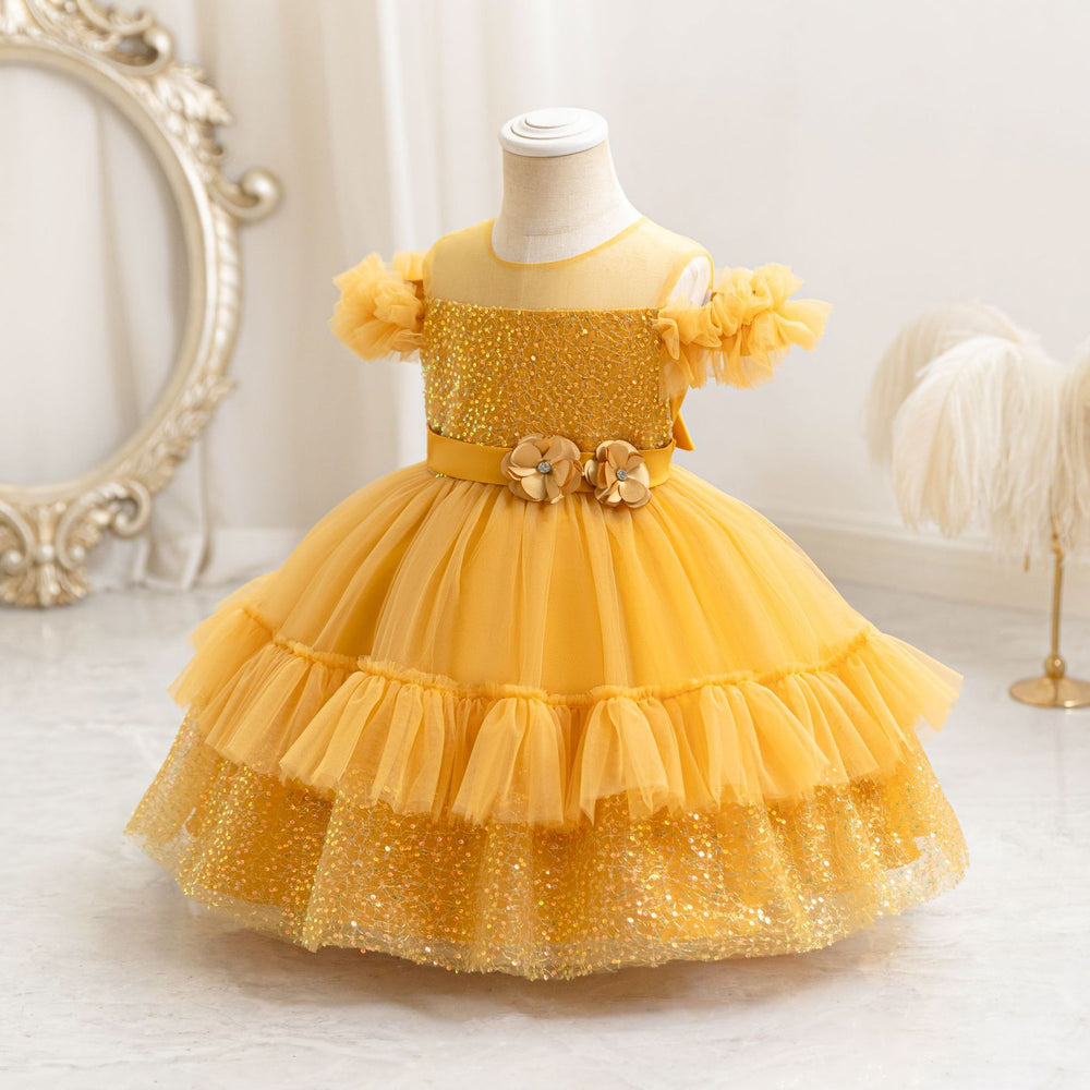 Ready-to-ship toddler & little girl's evening gown - off-the-shoulder sequin princess dress - first birthday dress - girl's dress