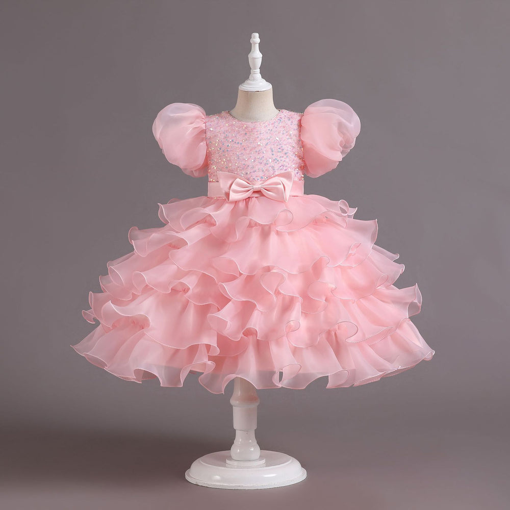 Ready-to-ship wholesale children's clothing: puff sleeve sequin mesh tutu princess dress, girls' christmas dress, kids' dress