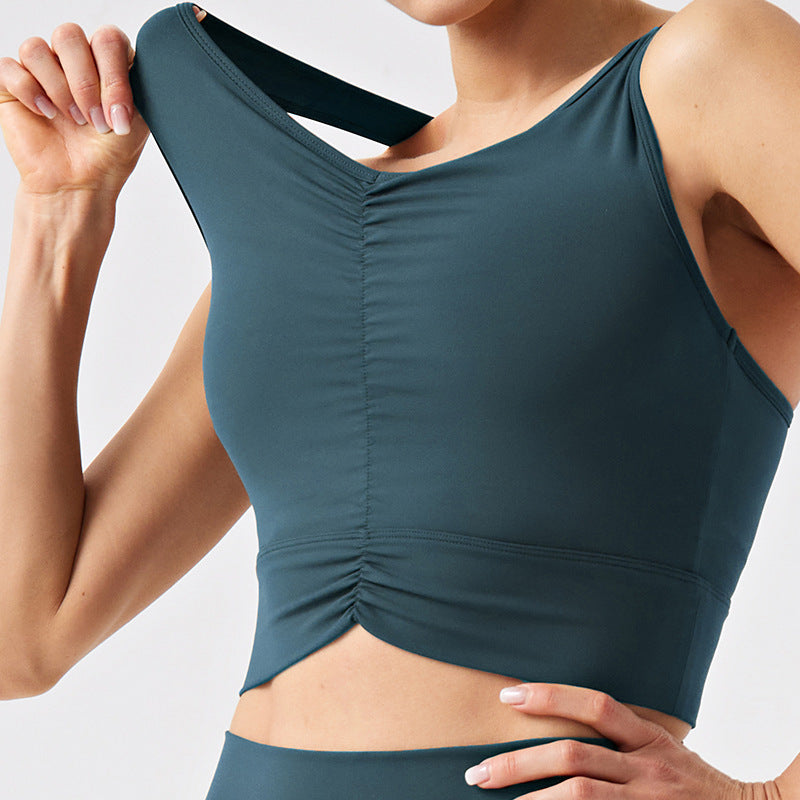 sexy ruched sports bra - wearable as outerwear, with padded cups, eco-friendly recycled materials, high-impact workout bra for women