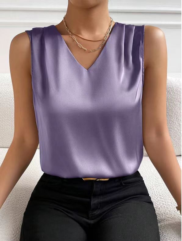 fashion cross-border women's satin satin suit sleeveless elegant commuter vest bottomtops