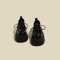 British style women's leather loafers - new autumn/winter 2026 collection - height increasing chunky sole black mary janes with lace-up closure