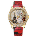 fashion snake print belt printing women's watch eiffel tower digital diamond-encrusted british watch student watch