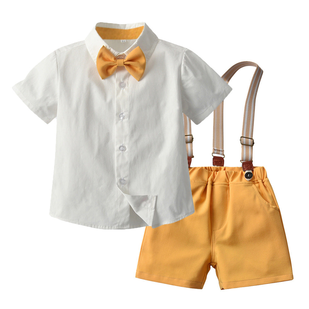 Kids' summer outfit set: boys' short-sleeve white shirt, host/flower boy dress, performance costume, children's clothing