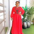New long-sleeved african plus size women's dress - elegant & chic,  cross-border e-commerce, chiffon v-neck rhinestone embellished dress