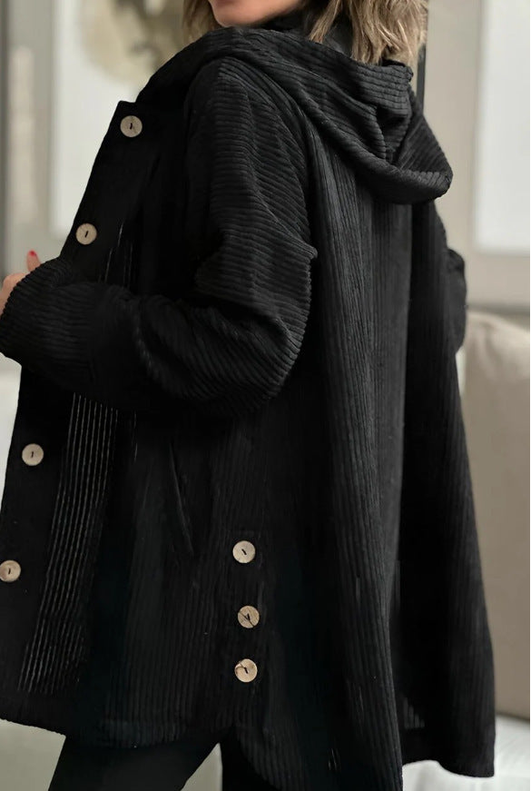 cross-border fashion women's autumn/winter new arrivals: -style hooded, loose-fit corduroy casual jacket for women
