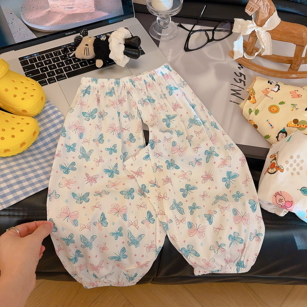 Kids anti-mosquito pants summer crotchless pants cute printing men's and women's baby home casual large crotch pp pants outwear