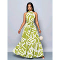 cross-border new women's elegant halter neck printed dress