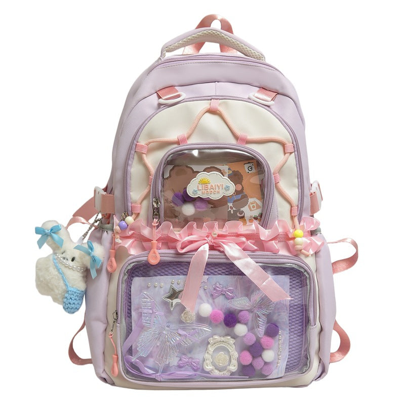 New schoolbag handbag for female junior high school students, cute and sweet large-capacity backpack, student make-up bag