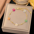 european and american small fresh flower stainless steel bracelet for women niche style design ins style titanium steel necklace set for women