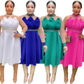 Plus size european and american women's space cotton high-waisted pleated evening gown dress african  beaded dress