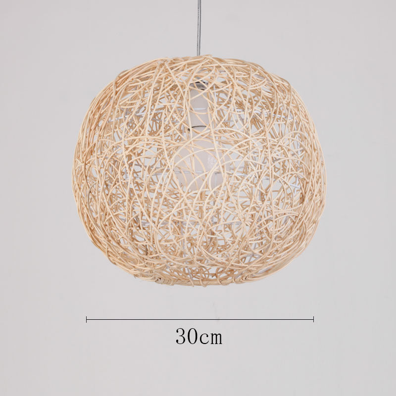 Vintage rattan straw hat chandelier rattan art round bird's nest Chinese pastoral hotel restaurant agritainment bed and breakfast straw hat lamp