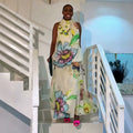 african women's clothing:  summer new arrival - stylish and elegant halter neck printed sleeveless long dress with unique design