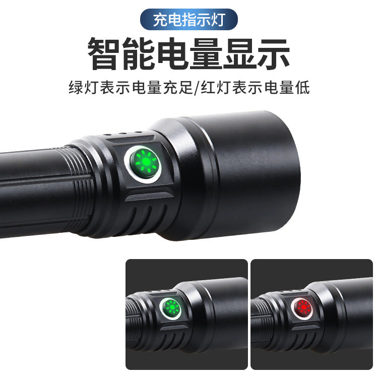 Cross-border telescopic white laser chip flashlight LED aluminum alloy strong light power display USB direct charging outdoor flashlight
