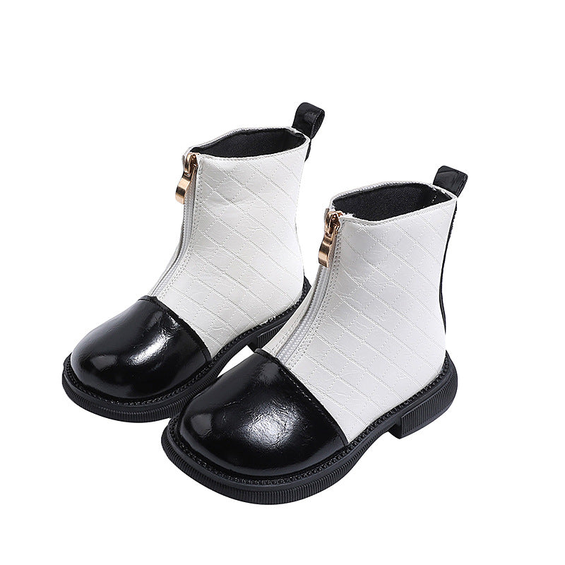 Kids double mesh black boots youth zipper fashion small leather boots fashionabrasion resistantgirl short boots