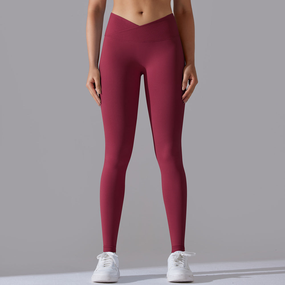 fashion seamless knitting breathable pure color cross waist peach hip yoga pants running fitness nine-point pants women