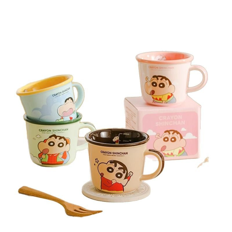 Crayon small new mug high value scale cup children's milk cup household cute water cup ceramic cup color box
