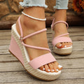 plus size cross-border elegance wedge shoes candy color suede elegance women's thick sole heels ankle strap breathable suede