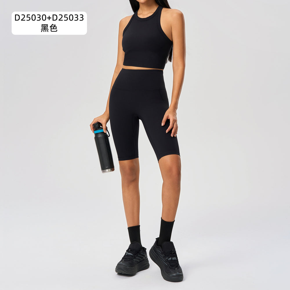 Naked feeling high-intensity sports bra women's no embarrassment line elastic tummy tight half length pants fitness yoga suitsuit