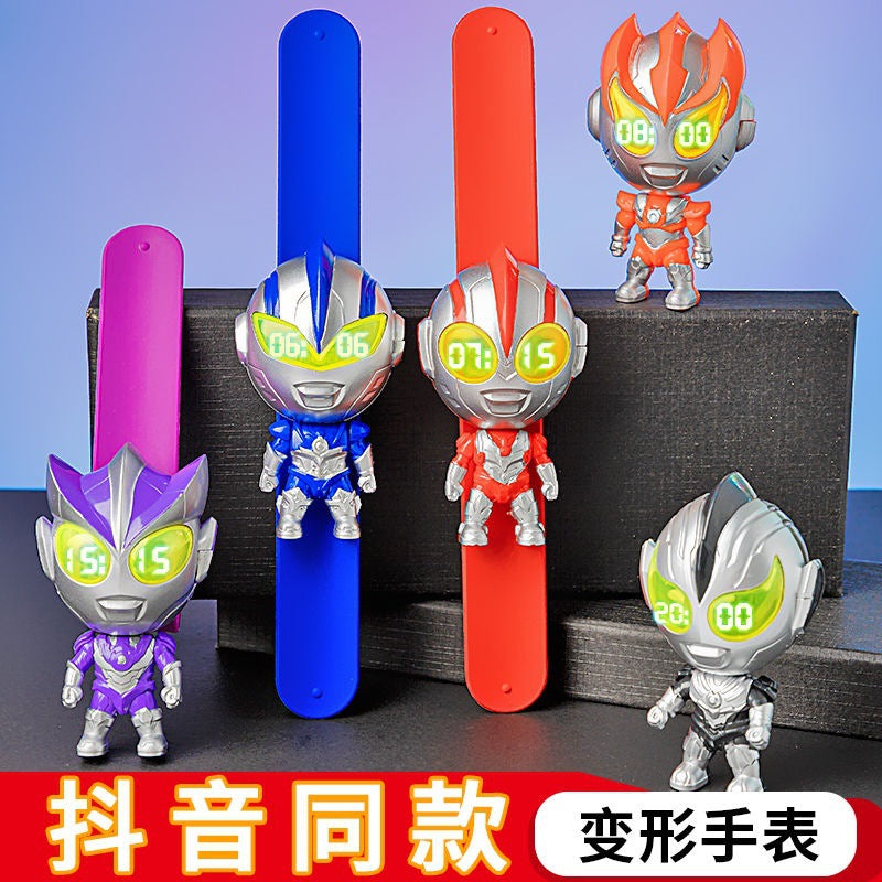 Superhero kids transforming watch toy - light-up baby boy transformer electronic cartoon snap-on watch toy