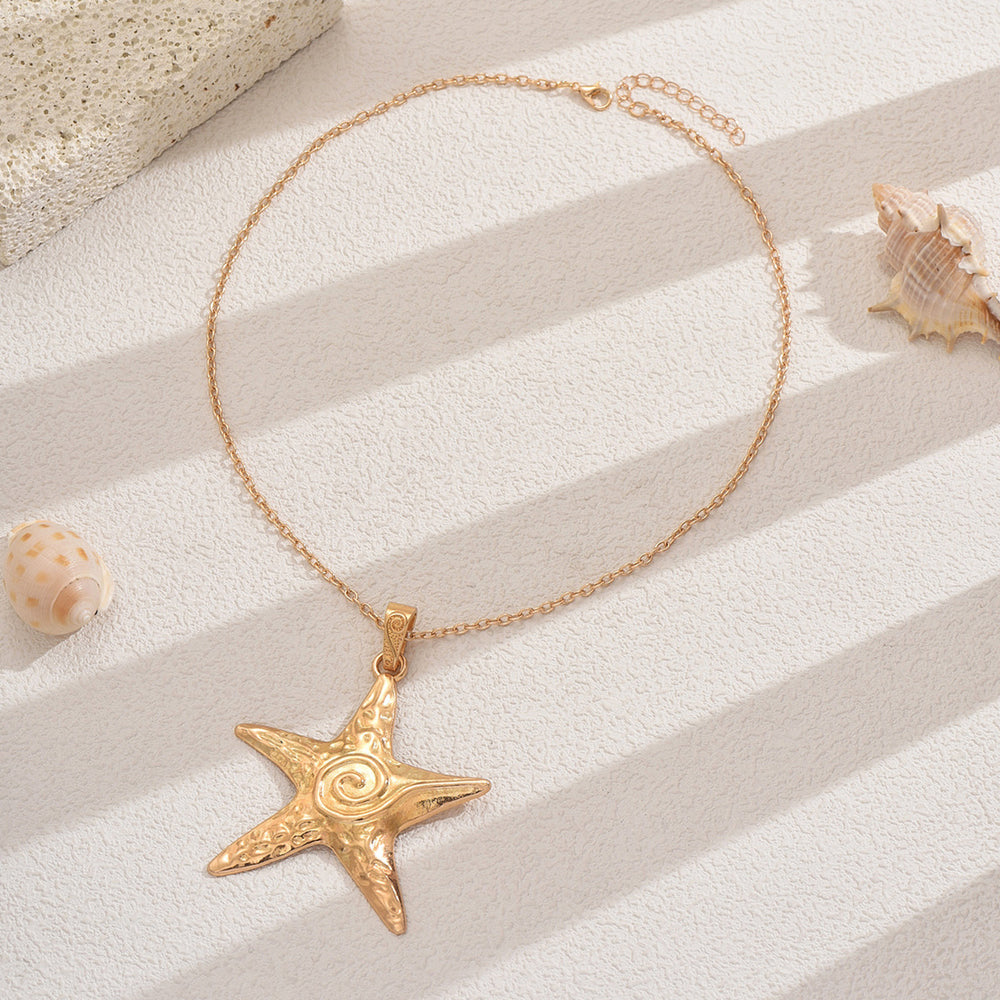 Wholesale starfish necklace - cross-border vintage ocean-inspired jewelry - women's unique, high-end double-layer pendant - starfish clavicle chain