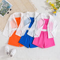 summer european and american style girls' new long-sleeved top + floral camisole vest + shorts three-piece set - direct from the manufacturer