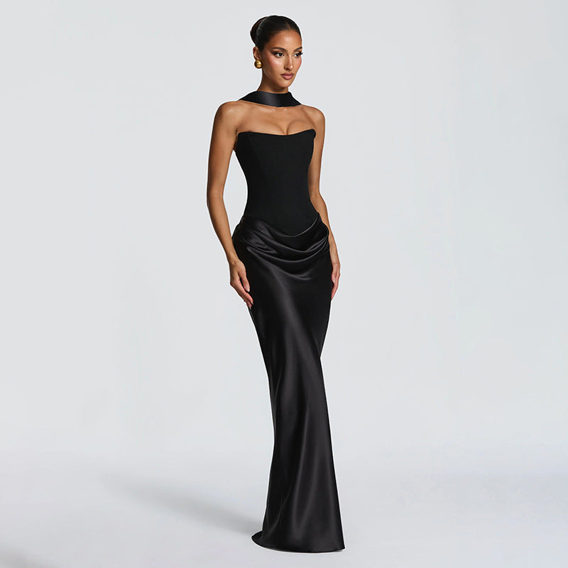 Aliexpress women's clothing  spring/summer new arrival: elegant sleeveless bandeau bodycon patchwork mini dress with open back