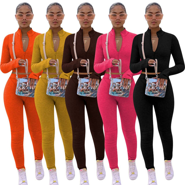 YD8528 special products are non-refundable and non-exchangeable. European and American women's clothing solid-color sweater fleece long-sleeved multi-color sports two-piece set.