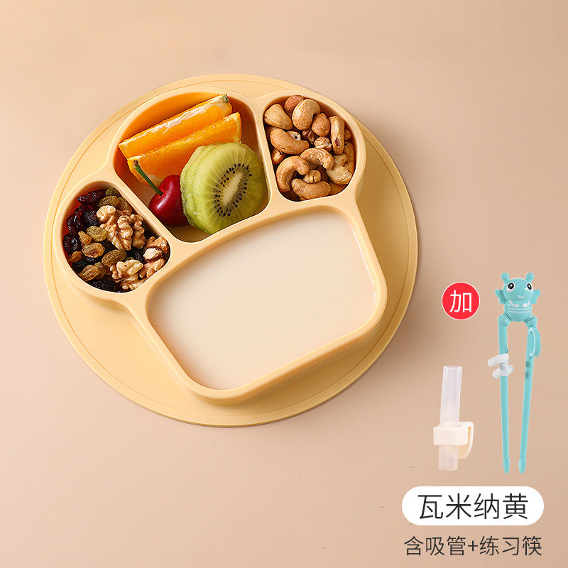 All-in-one baby feeding set: silicone suction bowl with divided plates for toddlers - perfect for weaning and mealtime training