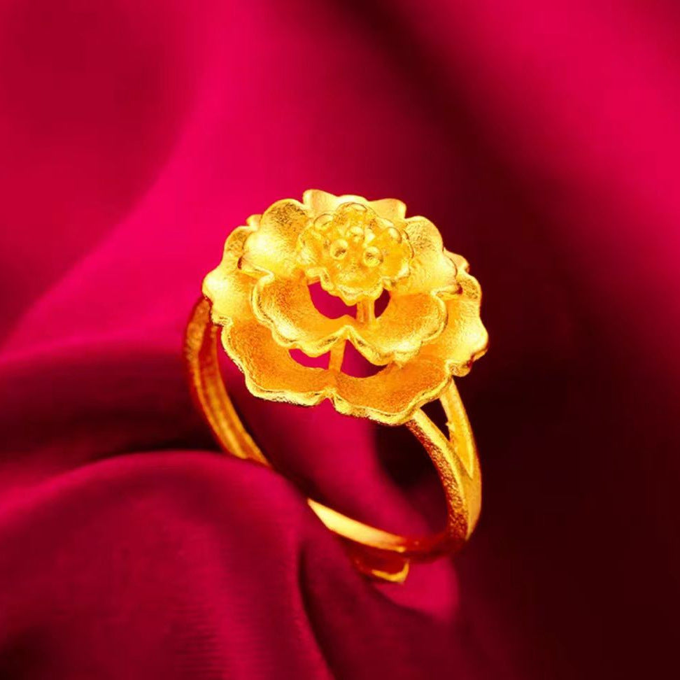 Gold-plated women's gold retro flower ring nanning gold flower ring bridal wedding rich flower ring