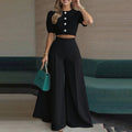 cross-border e-commerce european and american women's apparel: spring new arrivals - fashionable and elegant button-down cropped top and flare pant set