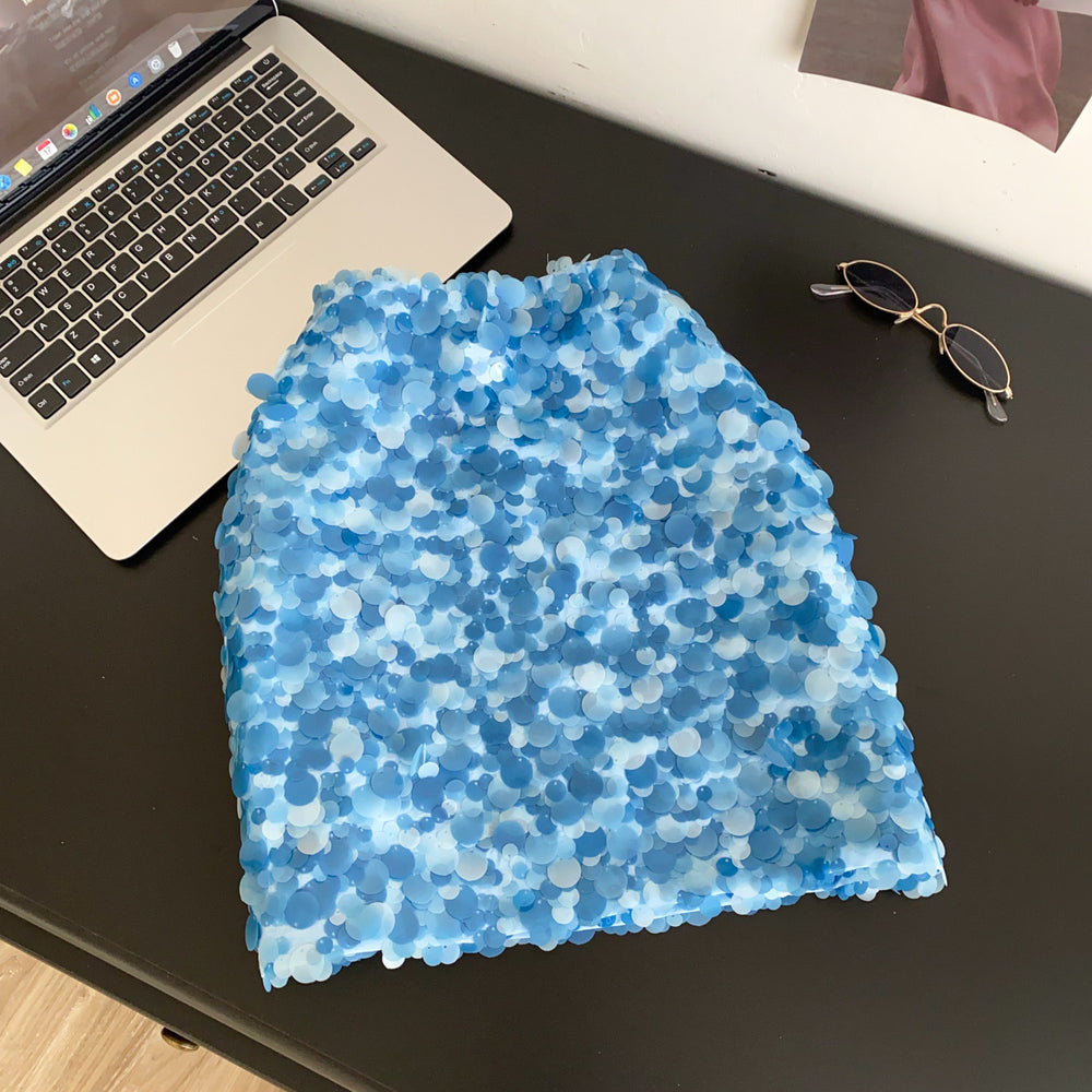 K-style high waist dopamine sequin a-line skirt women's slimming lookeasiest for match short skirt work clothing shiny skirt