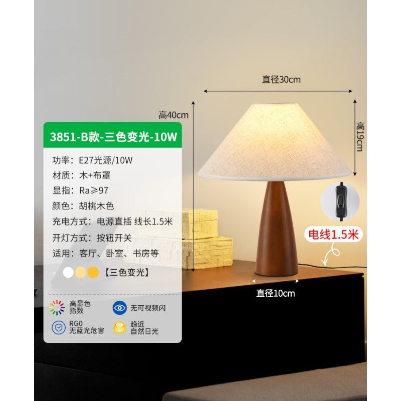 Table lamp solid wood medieval wabi wind bedroom bedside lamp retro Japanese-style homestay premium bedside table lamp E
