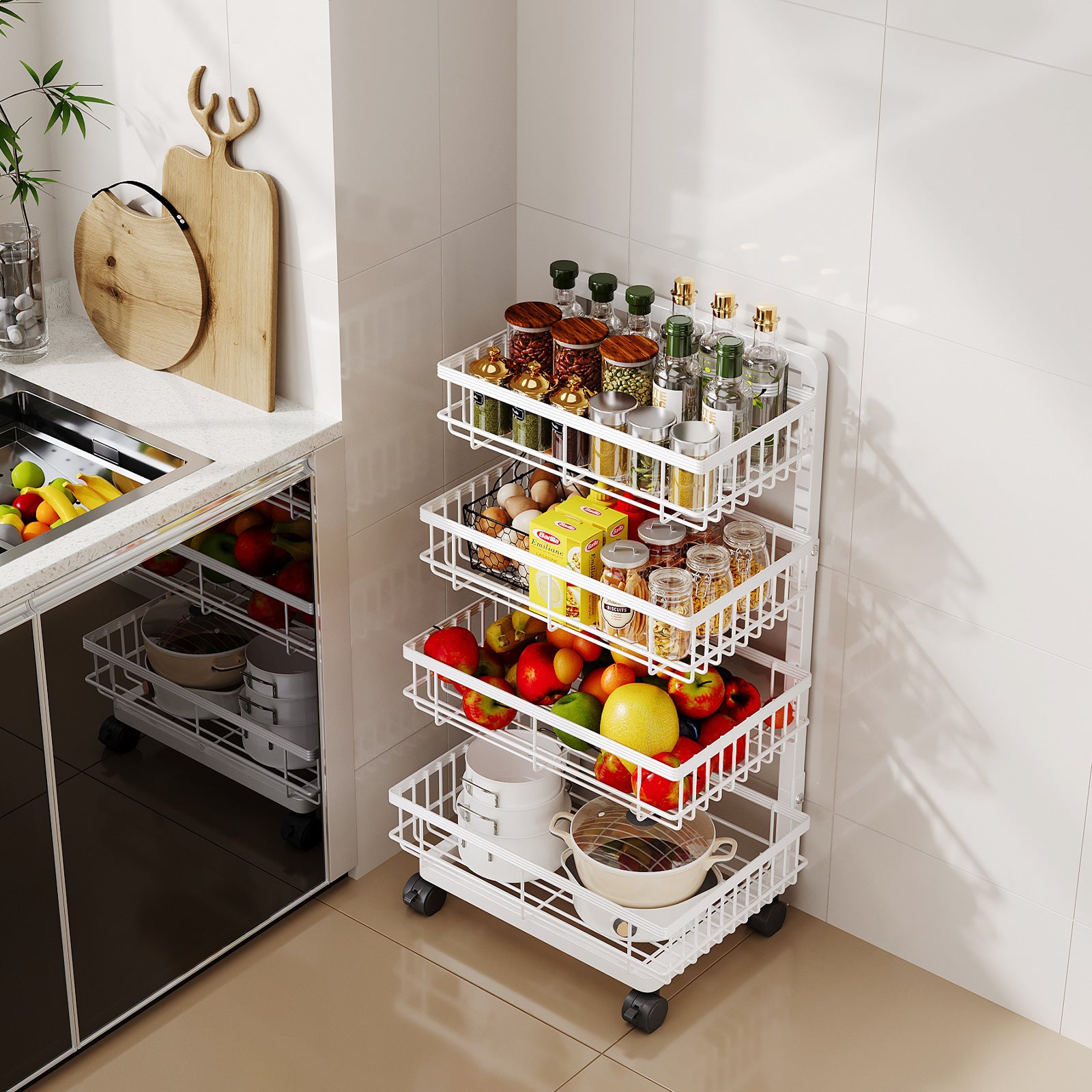 Rotary storage trolley Home floor removable bathroom Bedroom storage rack Kitchen multi-layer rack