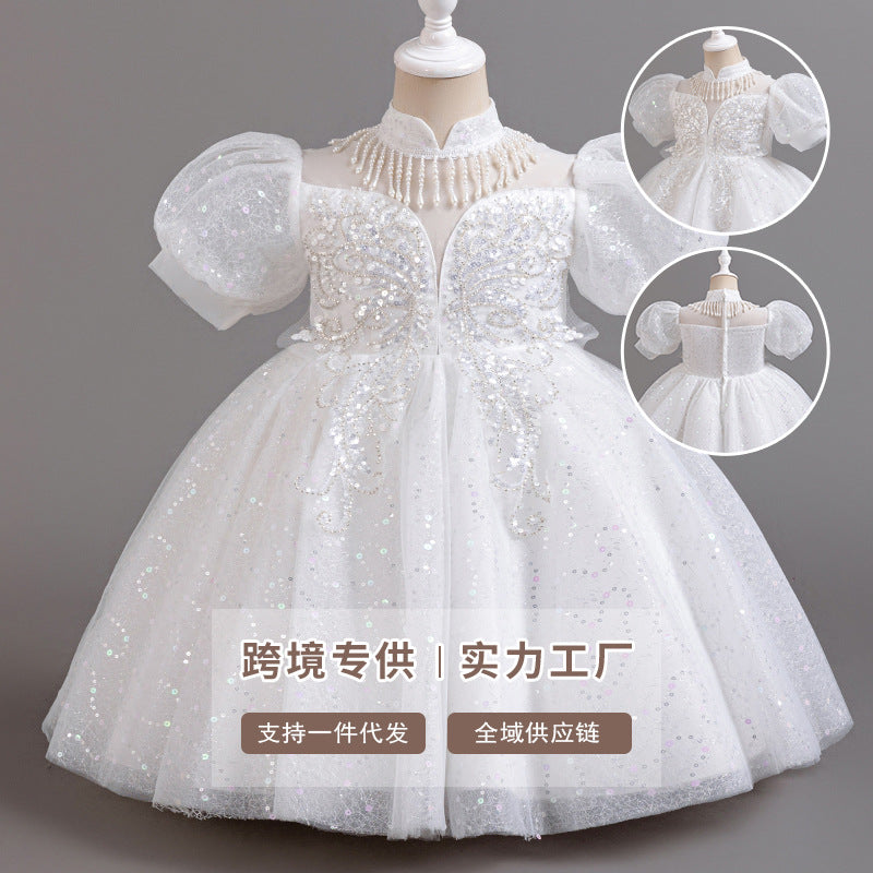 Girls' dresses: custom-made princess gowns for international e-commerce, european and american style flower girl dresses with sequins and tulle skirts, runway performance costumes
