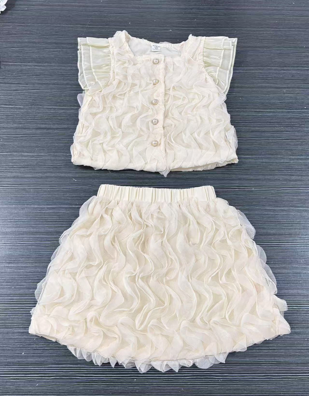 summer cross-border e-commerce 3d mesh wave patchwork top + skirt two-piece set girls' outfit