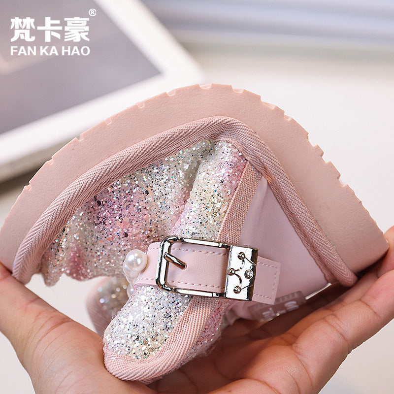 Vancahao girls' fashion sequin & beaded princess snow boots - new  winter collection, fleece-lined and extra thick kids' cotton shoes