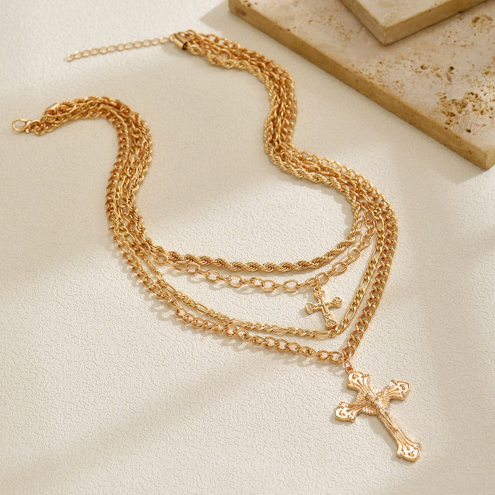 Multi-layered necklace wholesale european and american cross-border new niche cross retro jewelry easter clavicle chain for women