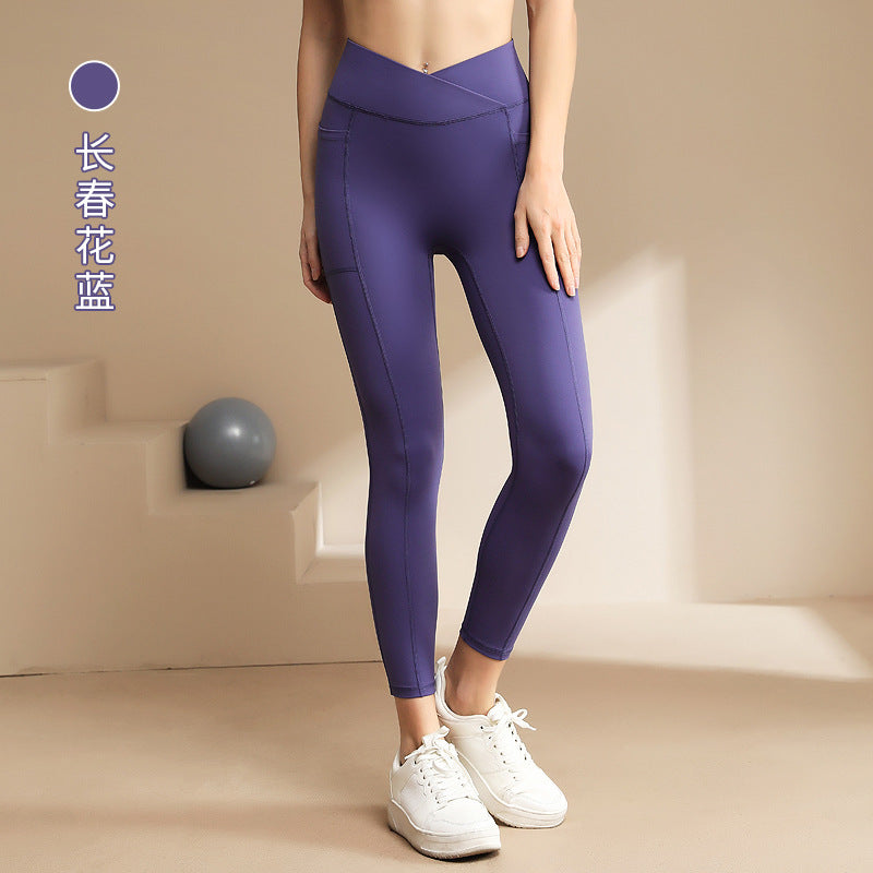 Lulu nude high waist shaping yoga pants double tummy control peach butt pants double flap pocket pants fitness sports pants wholesale