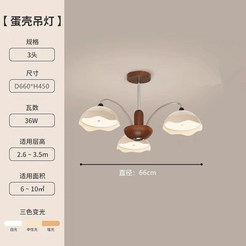 Medieval style eggshell main light American simple retro high-end walnut color bedroom study lighting living room chandelier