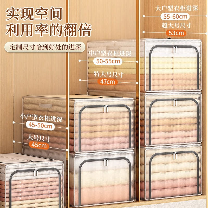 PVC transparent clothes storage box household clothes pants folding storage organizing box wardrobe storage layering artifact