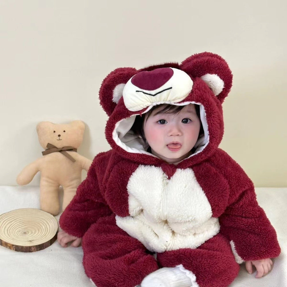 Baby warm autumn and winter cartoon cute thickened onesie, newborn winter romper, newborn outdoor jumpsuit