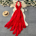 Vacation style halter star elegant style dress female yellow high waistslimming lookasymmetrical long skirt sexyelegant skirt