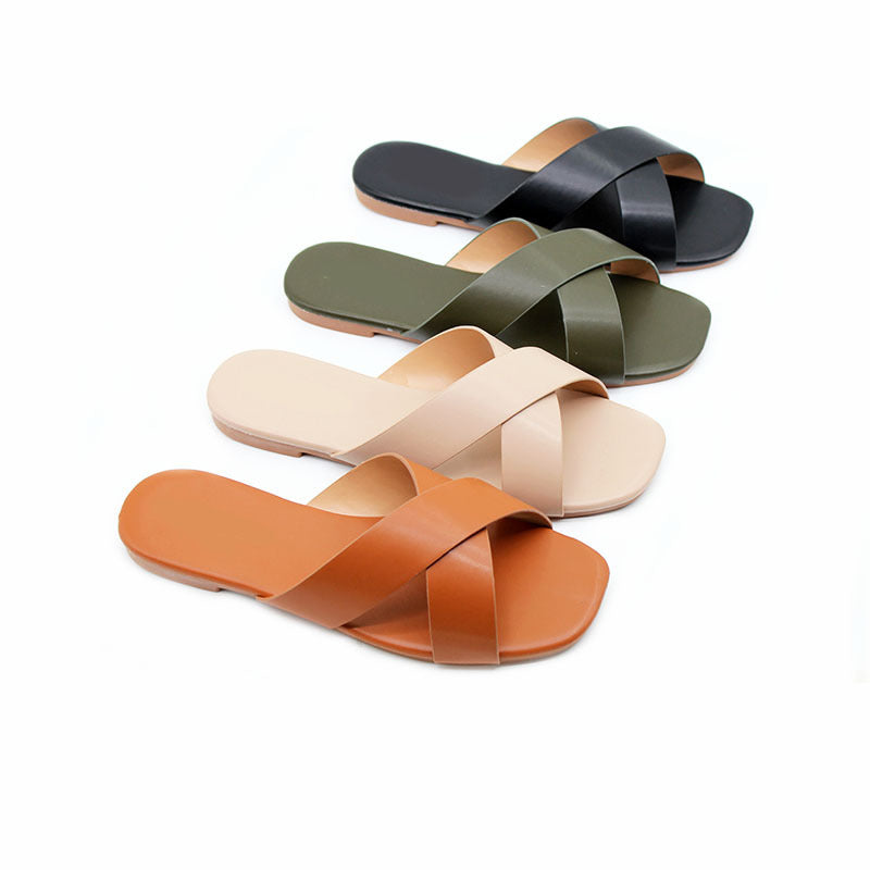 Ladies slippers  Chaozhou women's shoes large size candy color fashion casual slippers one-word wholesale